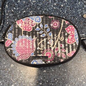Vera Bradley Black and Pink Floral Sequin Crossbody Bag